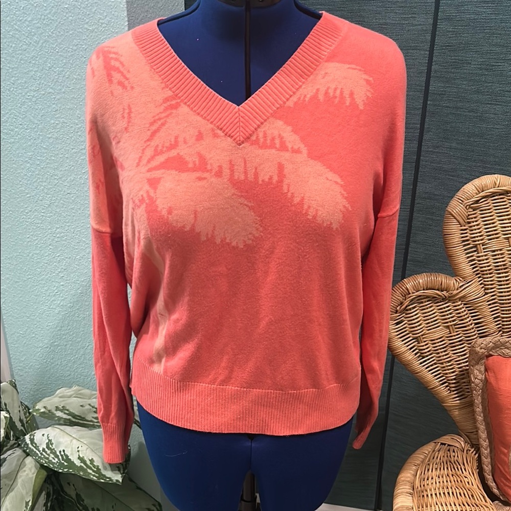 Tommy Bahama Pink V-Neck Sweater with Tropical Design